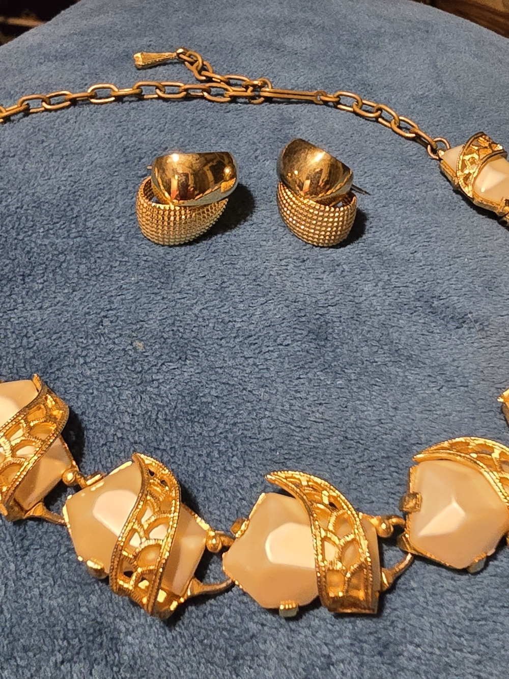 Art Deco-Gold Statement Necklace and Pierced Earrings Set - Women Jewelry